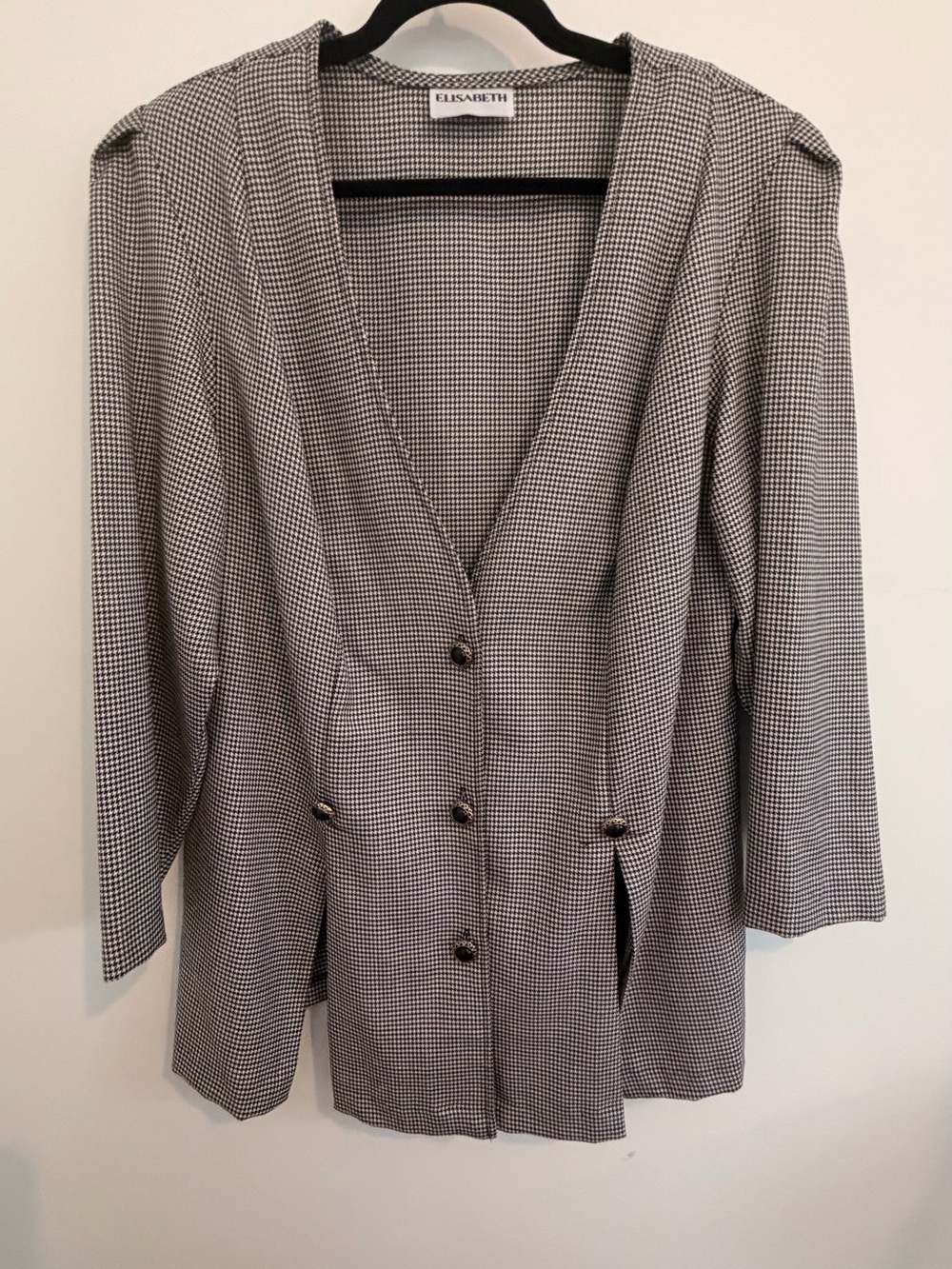 Vintage Elisabeth Houndstooth Longline Blazer Black White